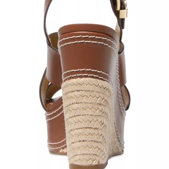NWT Michael Kors Nora Wedge Leather Sandals 7 MSRP $150 Luggage - Picture 4 of 5